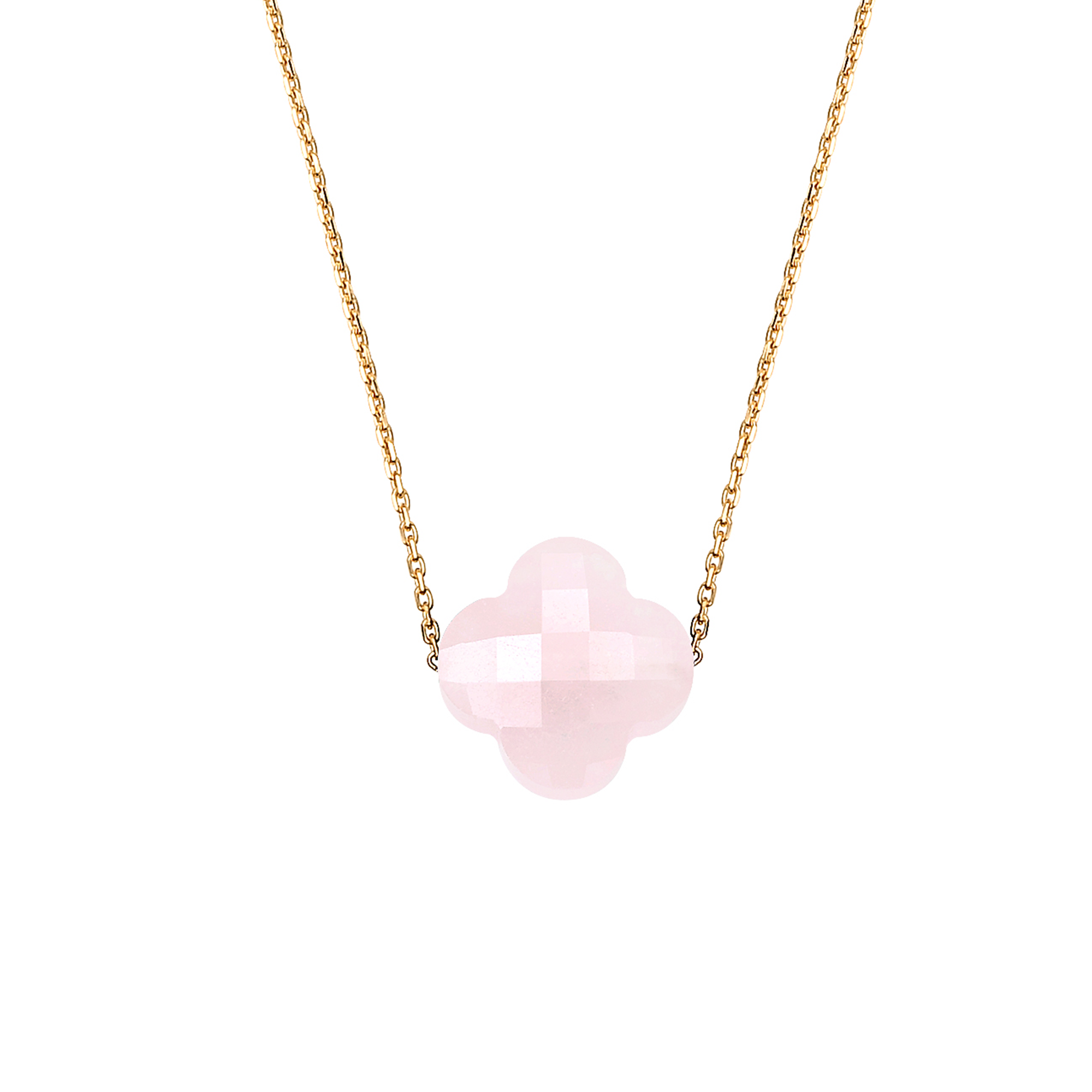 RED QUARTZ CLOVER YELLOW GOLD NECKLACE