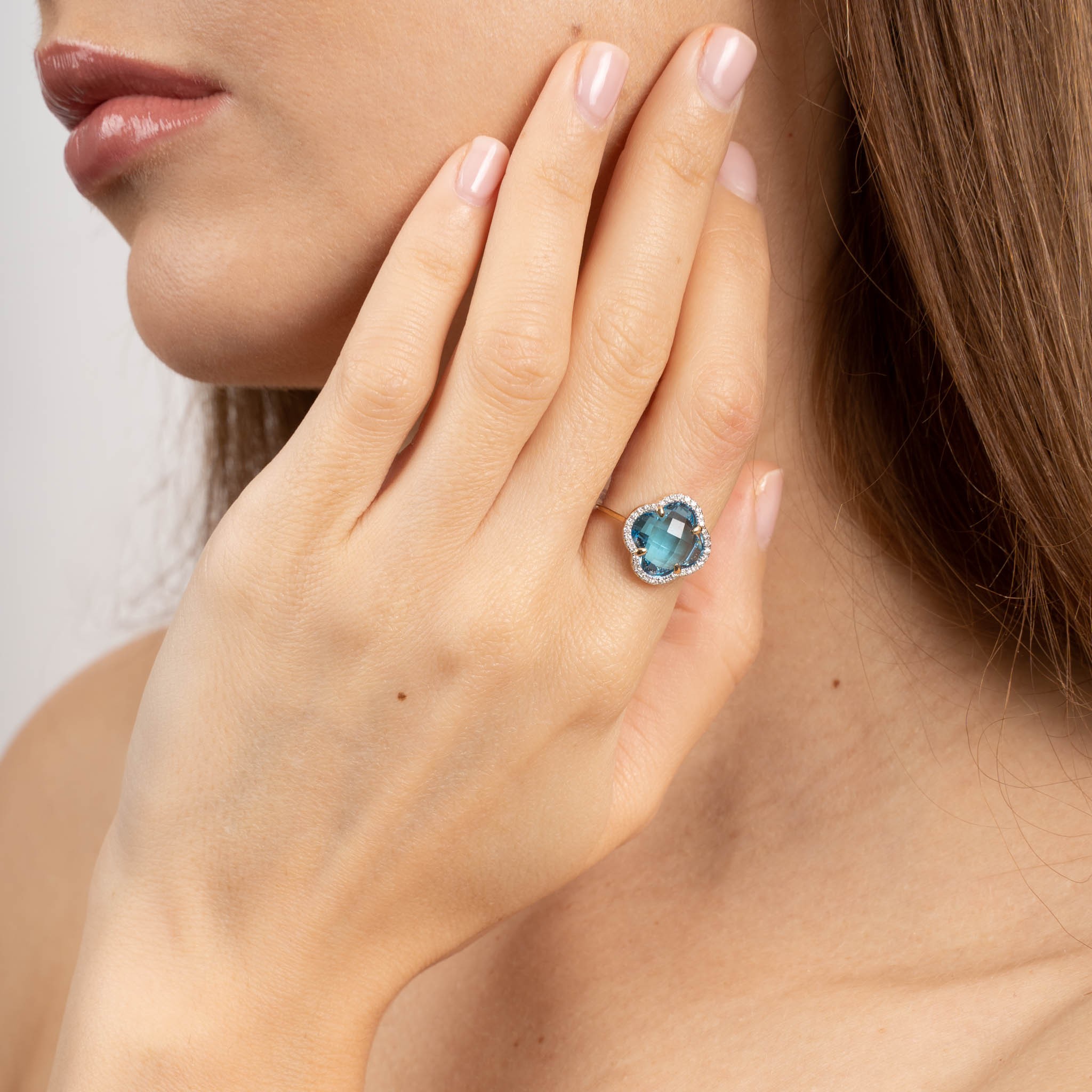 Emerald Cut london Blue Topaz Diamond Engagement Ring 14K Gold